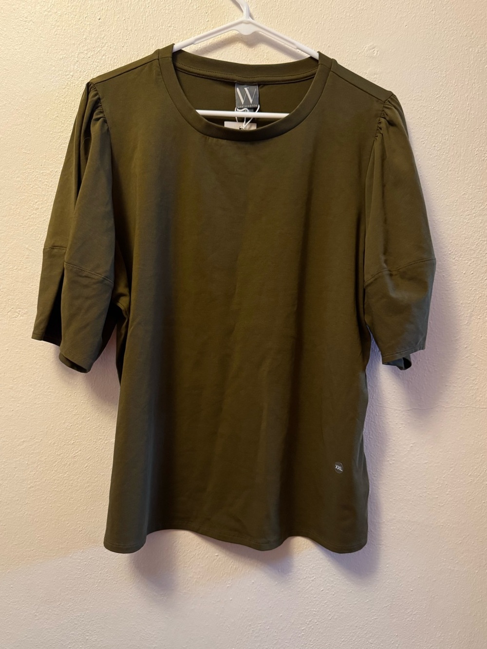 Worthington Women’s Olive Brown Puff Sleeve Top - XXL - Crewneck Blouse